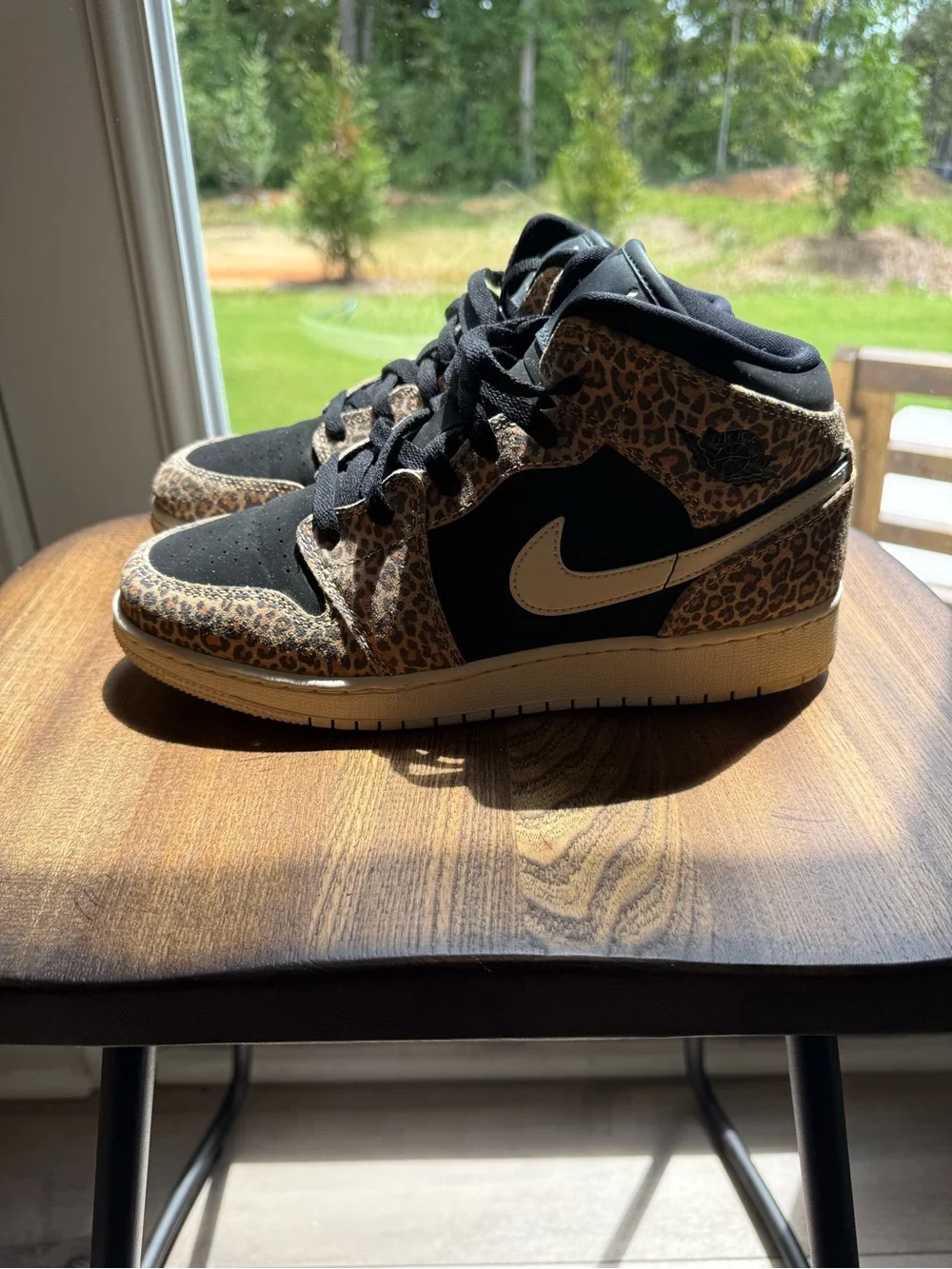 Jordan Kids High-Top Sneakers in Black and Brown Leopard Print